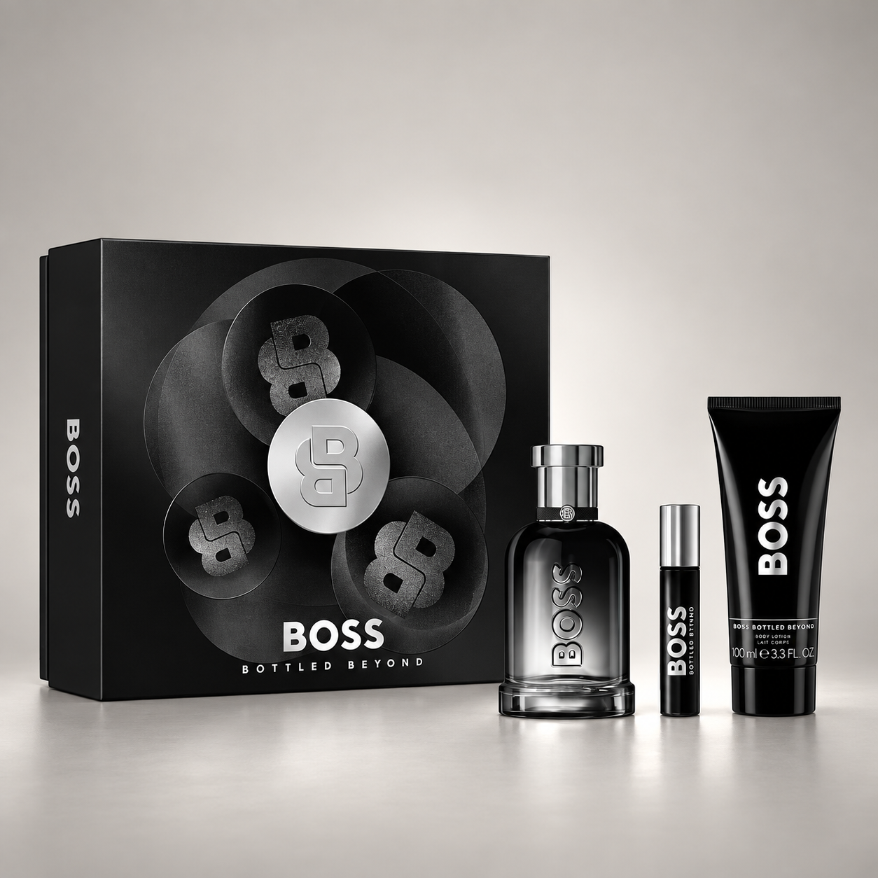 Hugo Boss Bottle #6 Beyond Men 3-Piece Gift Set 3.4oz EDP + SG + 0.34oz EDP